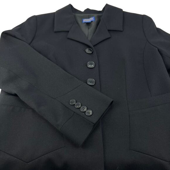 Pendleton 10 Petite Structured Hi Low Notched Collar Button Up Black Wool Blazer - Picture 3 of 13